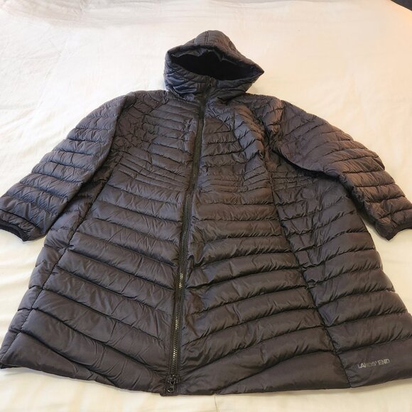 Lands End Plus Petite Ultralight Packable Down Coat With Hood Black 2X Petite - Picture 6 of 16